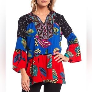 Calessa Mix Print Split Neckline Tunic